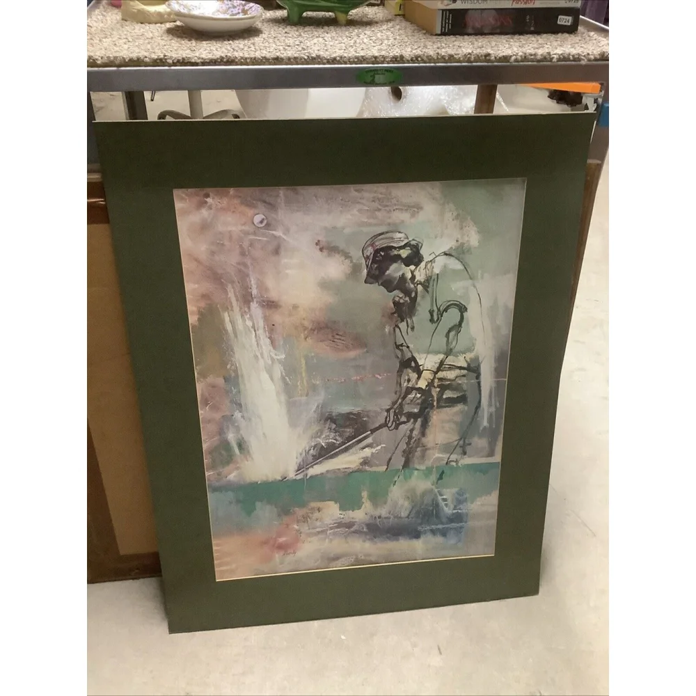 Vintage Golf Lithograph Lou Zansky “Sand Trap” Matted 24”X30”